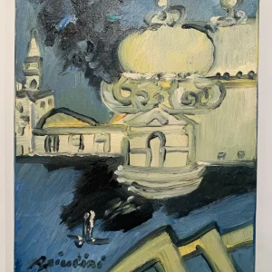 Dipinto Olio su Tela di Venezia di Remo Brindisi Anni 70