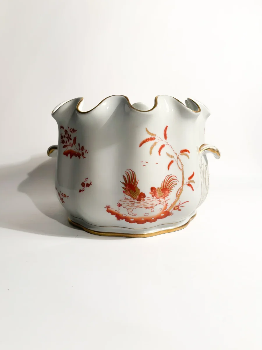 Vaso Rinfrescatoio in Porcellana Ginori Doccia Serie Galli Rossi Anni 50